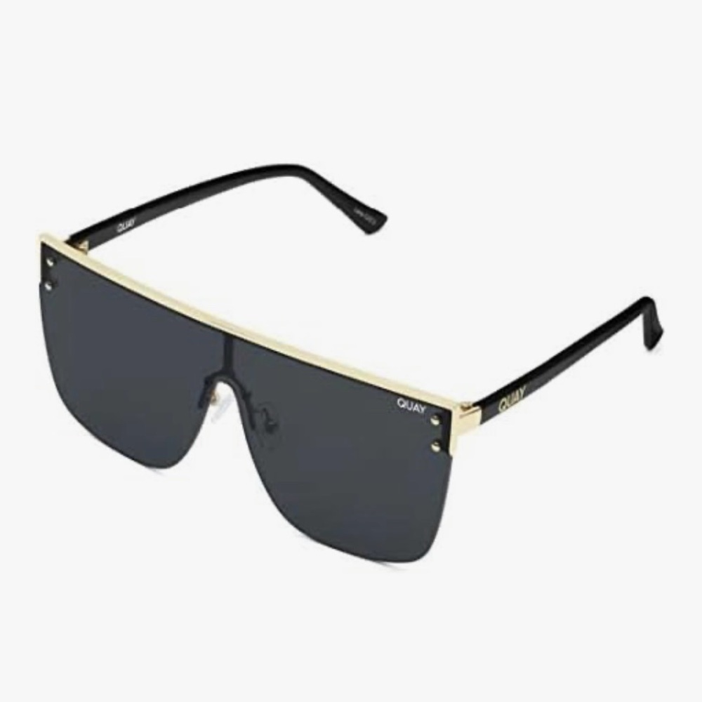 Quay Australia Blocked 125 Oversized Shield Sunglasses Rimless Black Gold RARE!